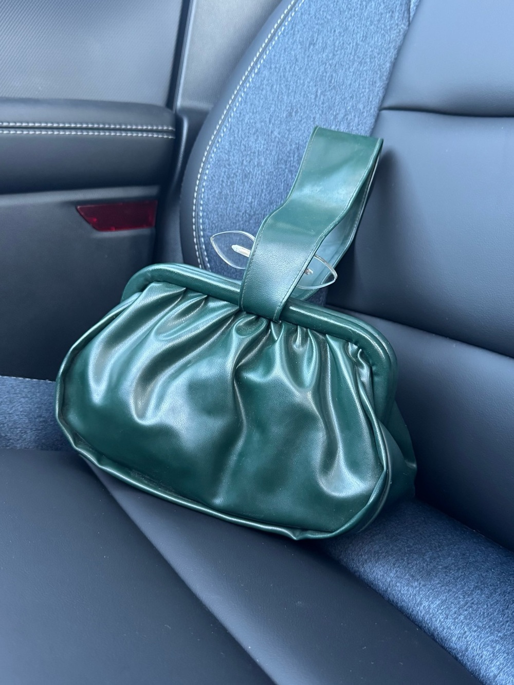 Dark Green Gathered Wristlet Bag Kiss Lock